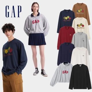 【GAP】男女裝 Logo印花/刺繡/假兩件圓領大學T帽T長袖上衣(677657&678153&637674&678128)