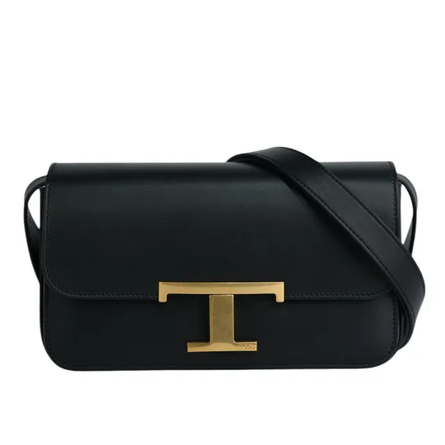 【TOD’S】T Timeless 光滑小牛皮翻蓋長型二用包(黑色)