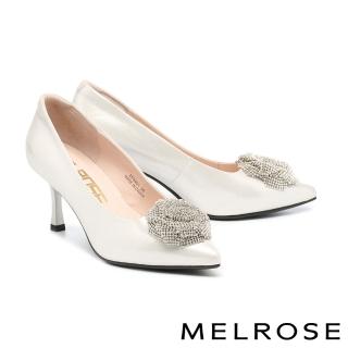 【MELROSE】美樂斯 華麗高雅晶鑽花朵全真皮尖頭高跟鞋(銀)