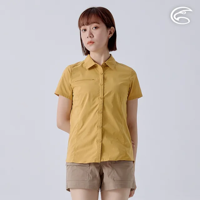 【ADISI】女UPF50+透氣快乾短袖襯衫 AL2411020 銘黃(抗UV 彈性 吸濕 速乾 輕薄 休閒上衣)