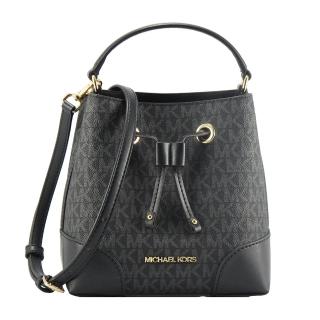 【Michael Kors】小包-MERCER滿版PVC LOGO寬底美型手提/肩背/斜背/水桶包(黑灰)
