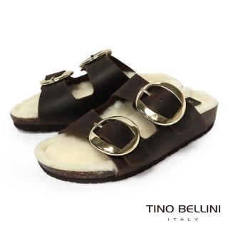 【TINO BELLINI 貝里尼】義大利真皮平底舒適金圈拖鞋FSQB013-6(咖啡)