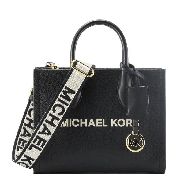 【Michael Kors】MIRELLA中型-新款荔枝紋皮革手提/肩背/斜背包(黑)