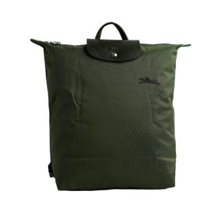 【LONGCHAMP】Le Pliage M 再生帆布中型折疊後揹包(森林綠)