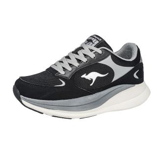 【KangaROOS】男鞋 FUSION 雲朵厚底鞋 皮革布絨 輕量透氣(黑/灰-KM41890)