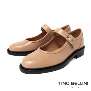【TINO BELLINI 貝里尼】義大利漆亮面真皮平底娃娃鞋FWBV041-3(米色)