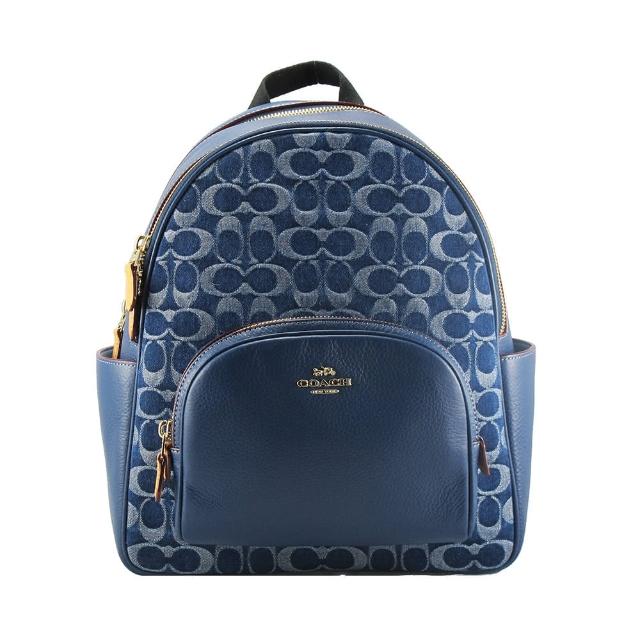 【COACH】COURT經典LOGO丹寧布後背包(藍)