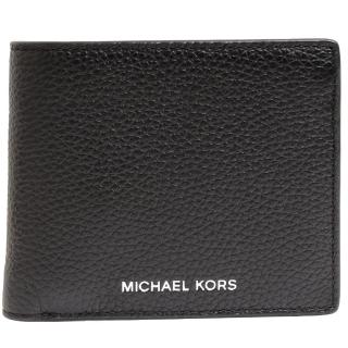 【Michael Kors】荔枝紋零錢袋短夾/MK男皮夾/MK男短夾/MK短夾(黑)