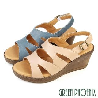 【GREEN PHOENIX 波兒德】女 涼鞋 羅馬涼鞋 厚底涼鞋 楔型涼鞋 輕量 全真皮 油蠟(粉紅、藍色)