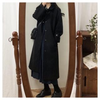 【ASister 小姊姊】現貨在庫★秋冬雙面毛呢外套☆*長版單排釦翻領*學院過膝外套/大衣(黑色 S-2XL #AS0809)
