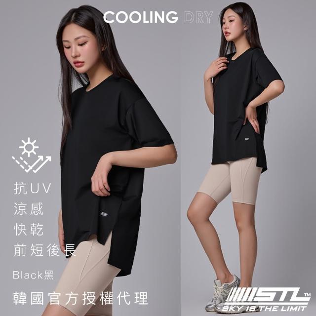 【STL】韓國瑜伽 CoolingDRY OverFit SS 女 運動機能 寬鬆 落肩 蓋臀長版 短袖上衣 T恤 大尺碼(Black黑色)