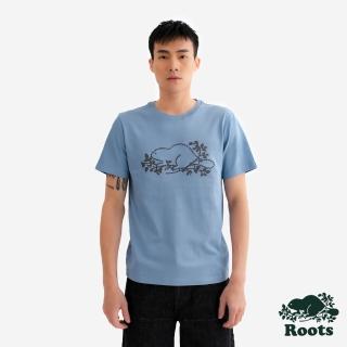 【Roots】Roots 男裝-NOVELTY BEAVER SLIM 短袖上衣(藍色)