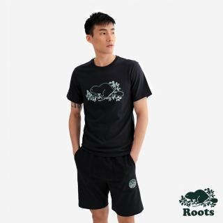 【Roots】Roots 男裝-NOVELTY BEAVER SLIM 短袖上衣(石墨黑)