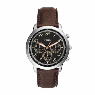 【FOSSIL】Neutra 新雅仕 暗夜復古三眼腕錶-皮錶帶 44MM 深棕(FS6024)
