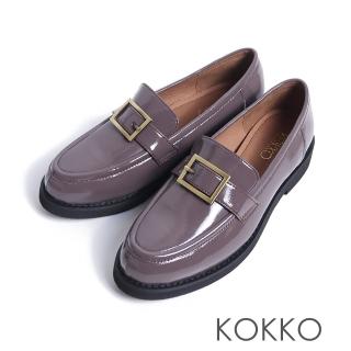 【KOKKO】都會時髦感方形飾釦樂福鞋(藕色)