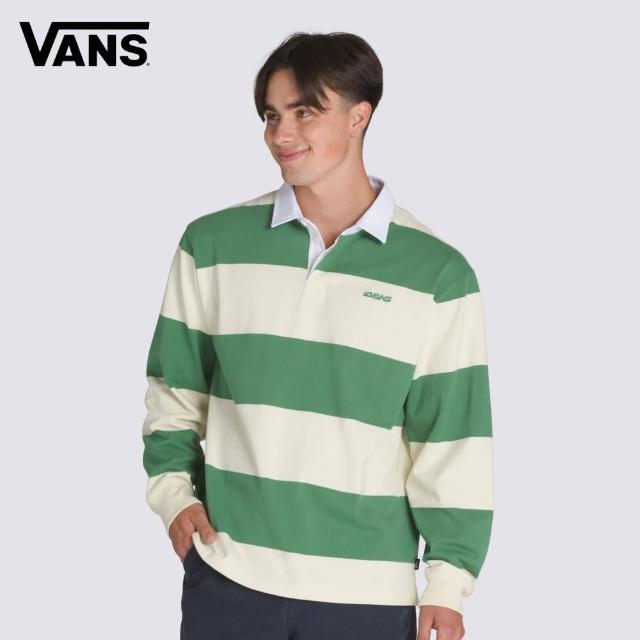 【VANS 官方旗艦】男女款綠色/白色條紋長袖POLO衫