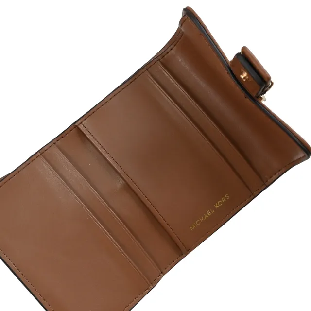 【Michael Kors】COLBY 金屬LOGO皮帶穿扣造型三折零錢短夾(深咖)