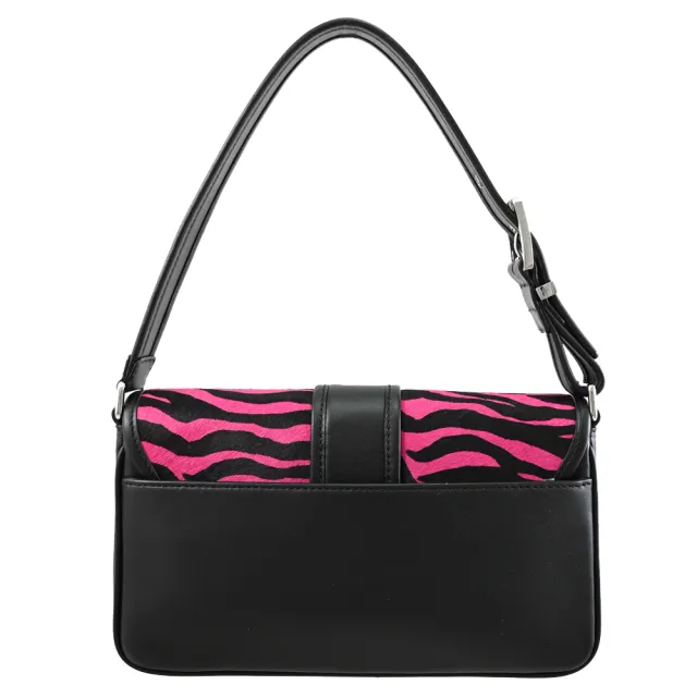 【Michael Kors】COLBY 限定金屬穿扣虎紋印花拼接翻蓋單肩包(黑桃)