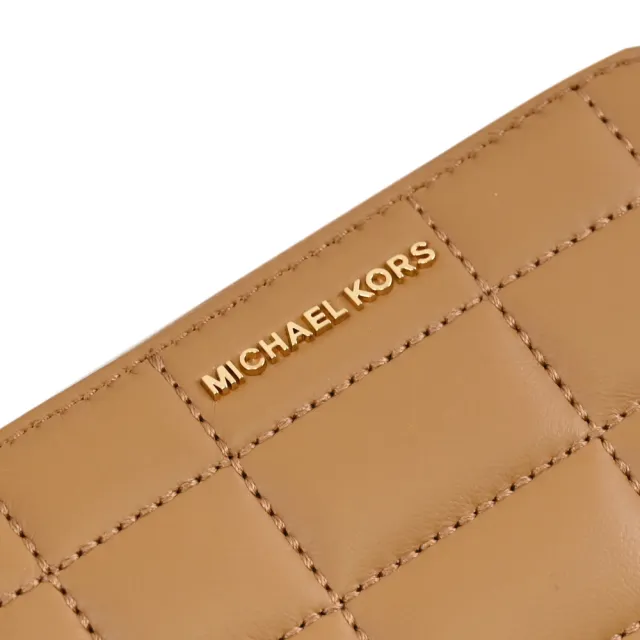 【Michael Kors】簡約金屬車線格紋信用卡證件名片零錢包(棕色)