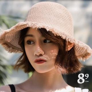 【89 zone】日系時尚文藝小清新 編織帽 草帽 漁夫帽 太陽帽 防風帽 遮陽帽(粉紅/黃)