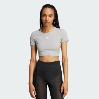 【adidas 愛迪達】短袖上衣 女 短版 亞規 ESS RIB TEE 灰白 JC9029