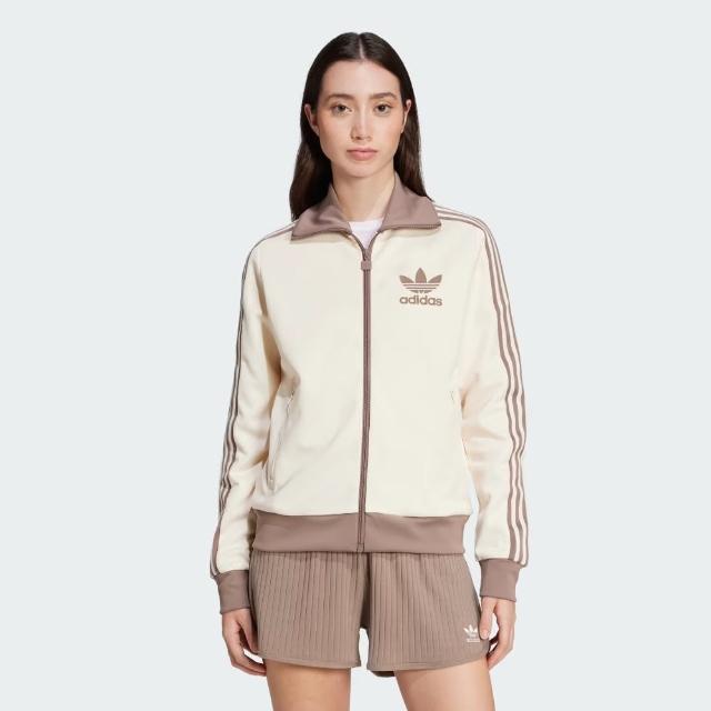 【adidas 愛迪達】外套 女 運動立領外套 三葉草 CLASSIC TT 米白棕 JC5807