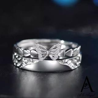 【ANGEL】追愛鳳蝶設計情人男女彈性開口戒指(銀色男女戒可選)