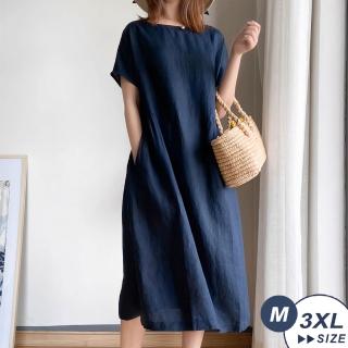 【LANNI 藍尼】★夏季涼爽優雅棉麻連衣裙(洋裝/連身裙)