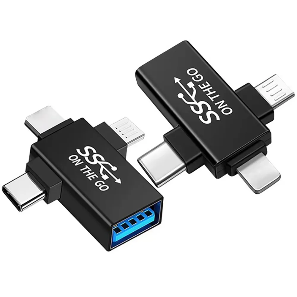 【Bill Case】高階三合一 Type C Lightning Micro USB 迷你OTG轉接頭  酷黑(支持iPhone15 16全新系列)