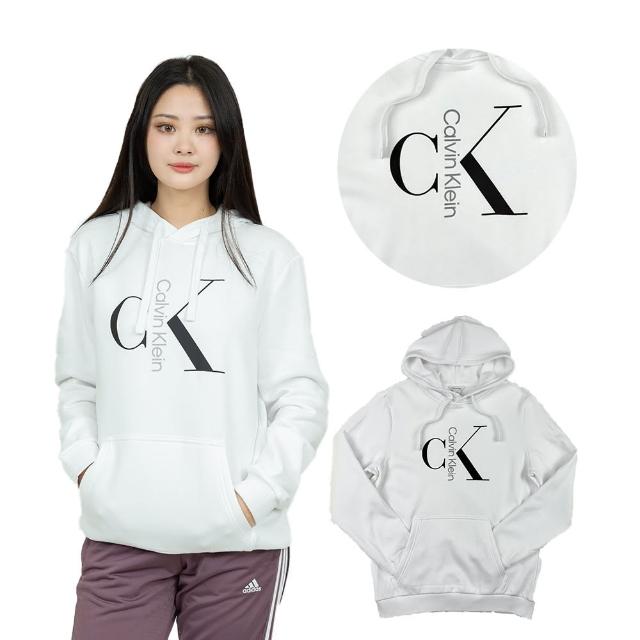【Calvin Klein】純白年代 Calvin Klein 簡約logo 白色 帽T 刷毛 長袖 CK 上衣(1343E^3)