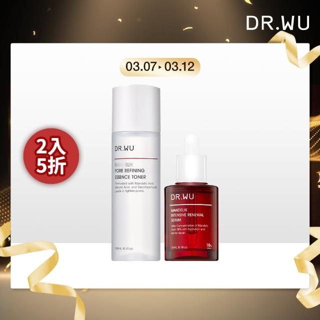 【DR.WU 達爾膚】緊緻柔膚煥顏組(杏仁酸化妝水150ML+杏仁酸精華18% 30ML)