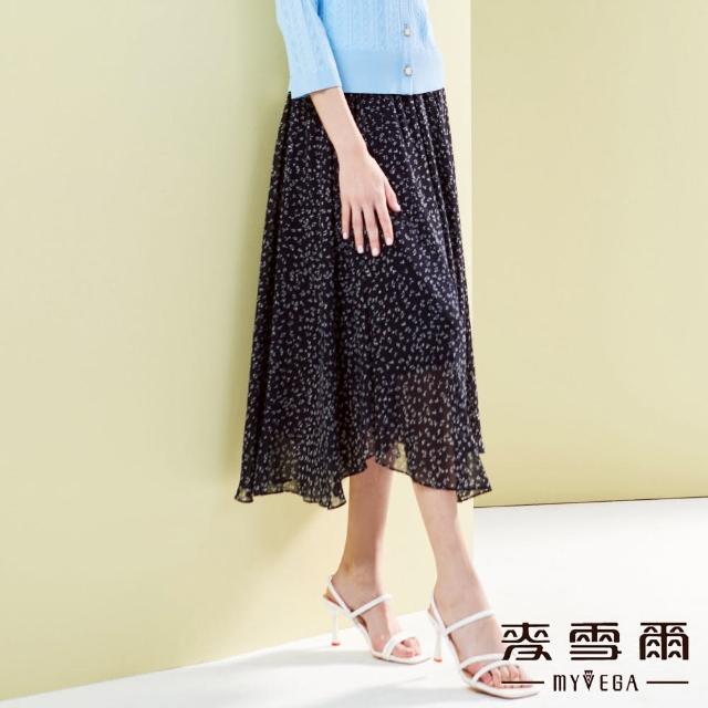 【MYVEGA 麥雪爾】點點印花飄逸雪紡長裙-深藍