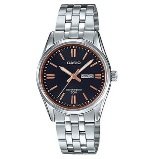 【CASIO 卡西歐】氣質石英指標女錶 不鏽鋼錶帶 黑X玫瑰金 防水50米(LTP-1335D-1A2)