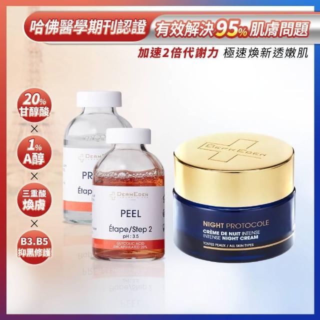 【DermEden 得美登】買1送1★20%果酸淨白煥膚組+1%A醇煥能緊緻修護霜50mL(撫平皺紋/美白淡斑/抗痘淡疤)