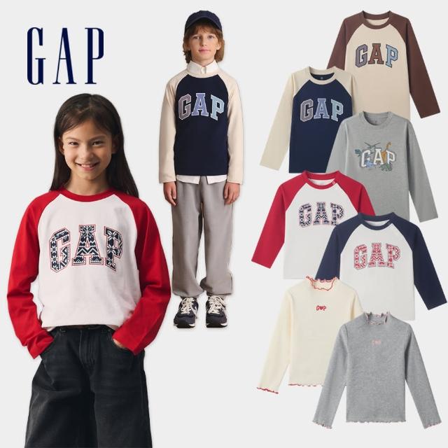 【GAP】兒童裝 Logo刺繡/純棉圓領長袖T恤上衣-多款可選(645029&612539)