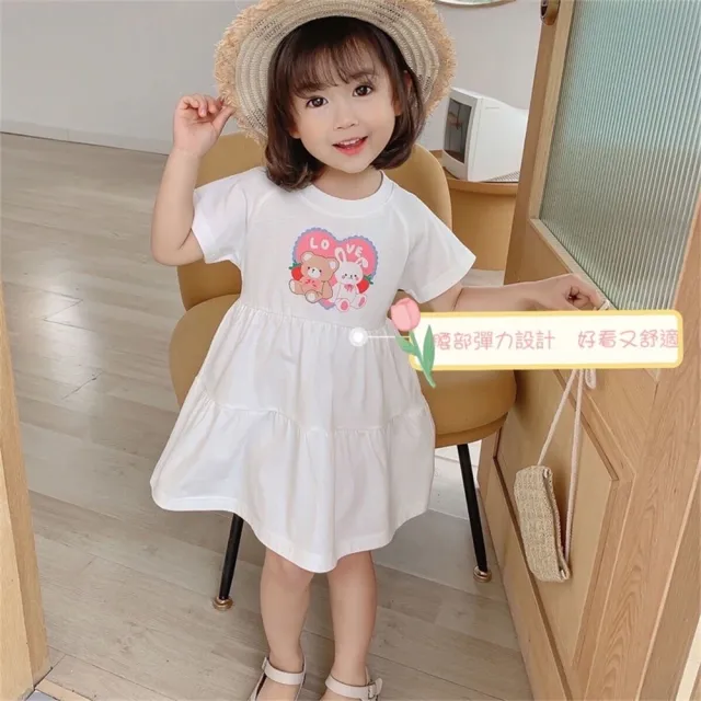 【安朵童舖】現貨韓版夏季兒童可愛連身裙女童短袖公主裙兔子小洋裝寶寶休閒裙子(031/012)