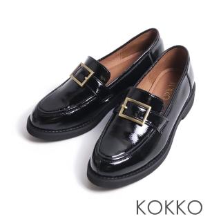 【KOKKO】都會時髦感方形飾釦樂福鞋(黑色)