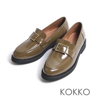 【KOKKO】都會時髦感方形飾釦樂福鞋(駝綠色)