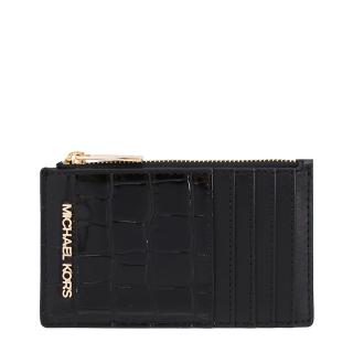 【Michael Kors】新款 動物紋拼接皮革多卡層 證件夾 / 票卡夾 / 零錢包(黑)