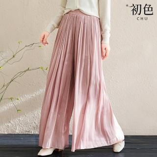 【初色】復古文藝垂感飄逸珠光紗大碼寬鬆休閒褲闊腿褲寬褲長褲-共6色-10562(L/XL可選)