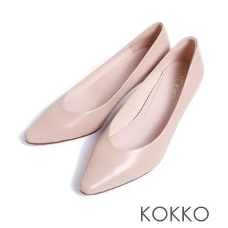 【KOKKO】知性質感柔軟細跟包鞋(卡其色)