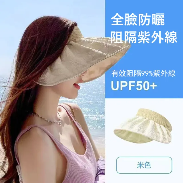 【Gordi】雙面戴空頂貝殼帽 大帽簷遮臉防曬帽 戶外抗UV遮陽帽 髮箍/防曬兩用太陽帽