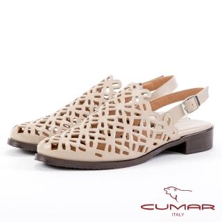 【CUMAR】鏤空復古後空平底涼鞋(米色)