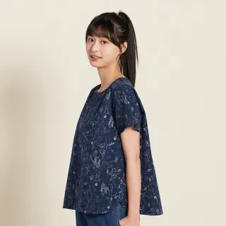 【YVONNE 以旺傢飾】動物叢林印花短袖上衣-深丈青