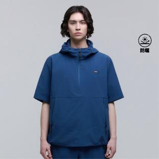 【國家地理服飾官方旗艦】男女同款 ADELIE 輕量平織 ANORAK 半開拉鍊短袖連帽上衣 - 藍色