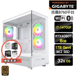 【技嘉平臺】i7二十核GeForce RTX 4060Ti{一文字}海景房電競機(I7-14700F/B760/32G D5/1TB/WIFI)