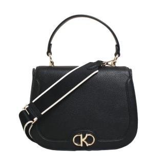 【KATE SPADE】KYLA立體K金屬LOGO馬鞍包 斜揹包 手提斜背兩用包(經典黑)