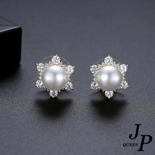 【Jpqueen】太陽珍珠花銅鑲鋯石輕奢時尚耳環(2色可選)