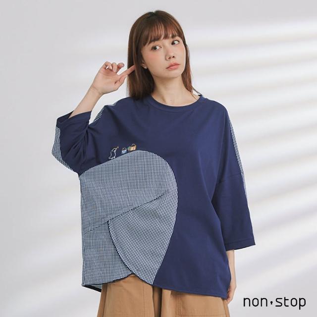 【non-stop】星夜呢喃童趣格紋拼接T恤-2色