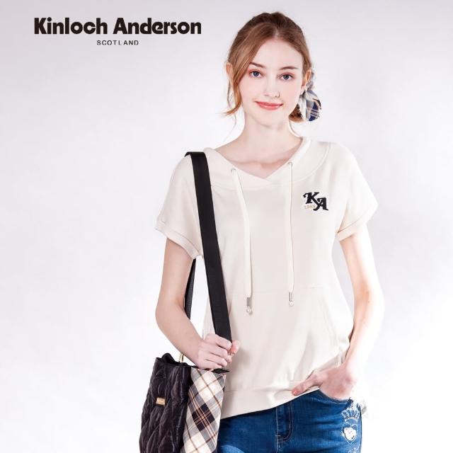 【Kinloch Anderson】休閒ka電繡織標v領顯瘦抽繩棉質短袖上衣(KA1253025 黑色/米白)